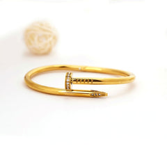 Gold-Plated Nail Design Bangle with Crystal Accents