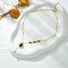 Green Stone & Gold Bead Chain