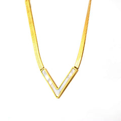 Minimalist Gold V Pendant with White Enamel