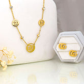 Luxury GG Monogram Necklace & Earrings Set – Gold Plated