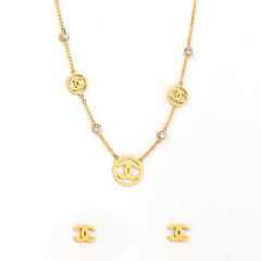 CC Logo Gold Necklace & Earrings Set