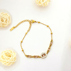 Rose Crystal Circle Charm Bracelet