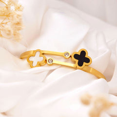 Dual Clover Charm Bangle with Crystal Accents