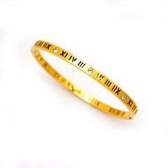 Roman Numeral Gold-Plated Bangle with Crystal Accents