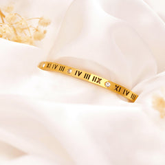 Roman Numeral Gold-Plated Bangle with Crystal Accents