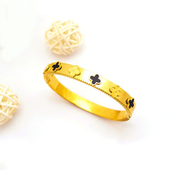 Gold Floral Motif Bracelet with Black Enamel Accents