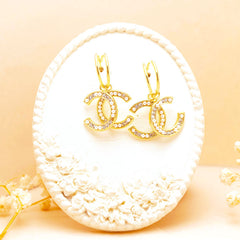 Crystal Emblem Pearl Drop Earrings