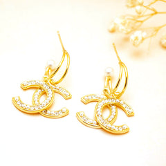 Crystal Emblem Pearl Drop Earrings