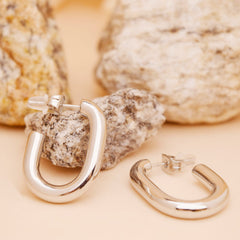 Chunky Oval Silver Hoops