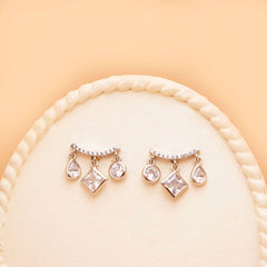 Crystal Charm Curve Stud Earrings