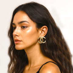 Pearl & Black Crystal Monogram Stud Earrings