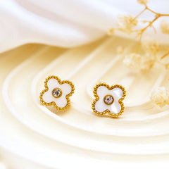 Enamel Clover Spark Stud Earrings