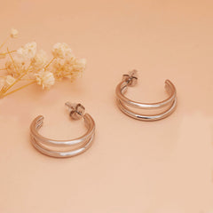 Double Band Silver Mini Hoops