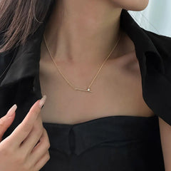 Minimalist Gold Bar Necklace with Solitaire Charm