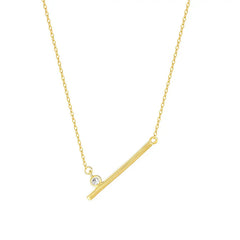 Minimalist Gold Bar Necklace with Solitaire Charm