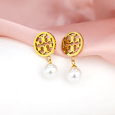 Tory-Inspired Round Pearl Drop Earrings