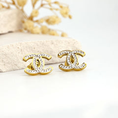 Chanel-Inspired Double C Crystal Stud Earrings