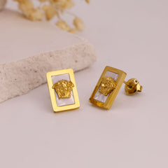 Regal Medusa Rectangular Stud Earrings