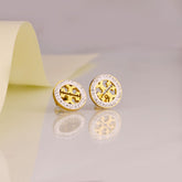 Crystal Emblem Circle Stud Earrings