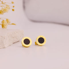 Classic Black Enamel Stud Earrings with Gold Rim
