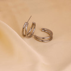 Double Band Silver Mini Hoops