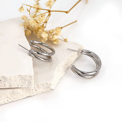 Double Band Silver Mini Hoops