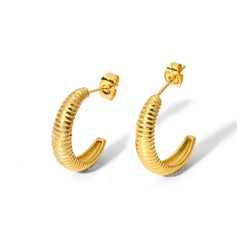 Ribbed Coil Gold Hoop Earrings