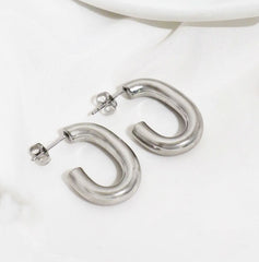 Chunky Oval Silver Hoops