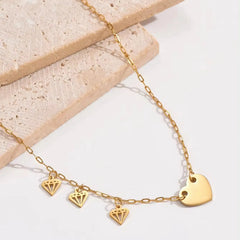 Golden Heart & Diamond Charm Chain Necklace