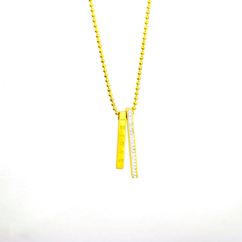 Roman Numeral & Crystal Bar Pendant