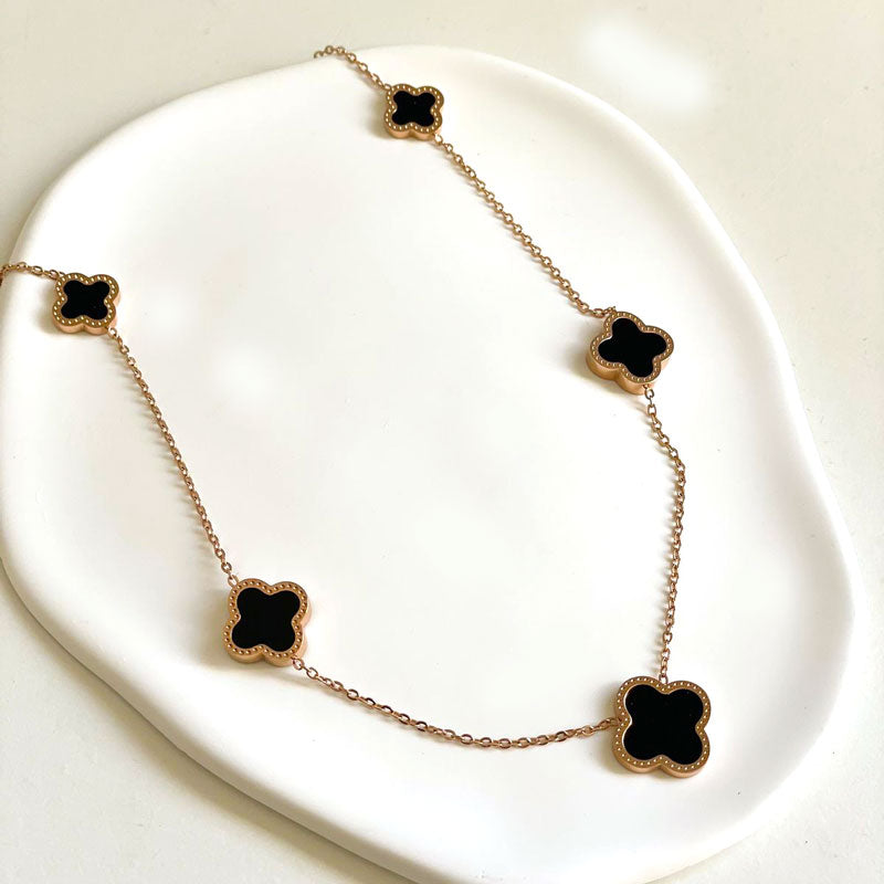 Dual-Tone Clover Necklace with Beaded Border