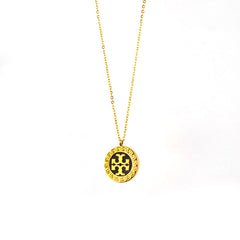 Greek Key Border Black Enamel Medallion Necklace