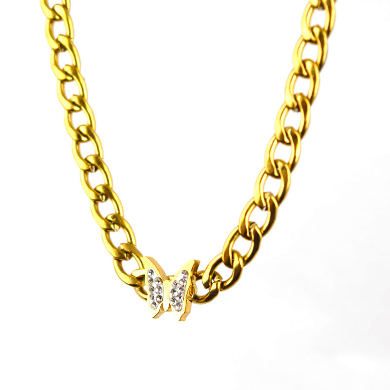 Chunky Butterfly Charm Chain Necklace