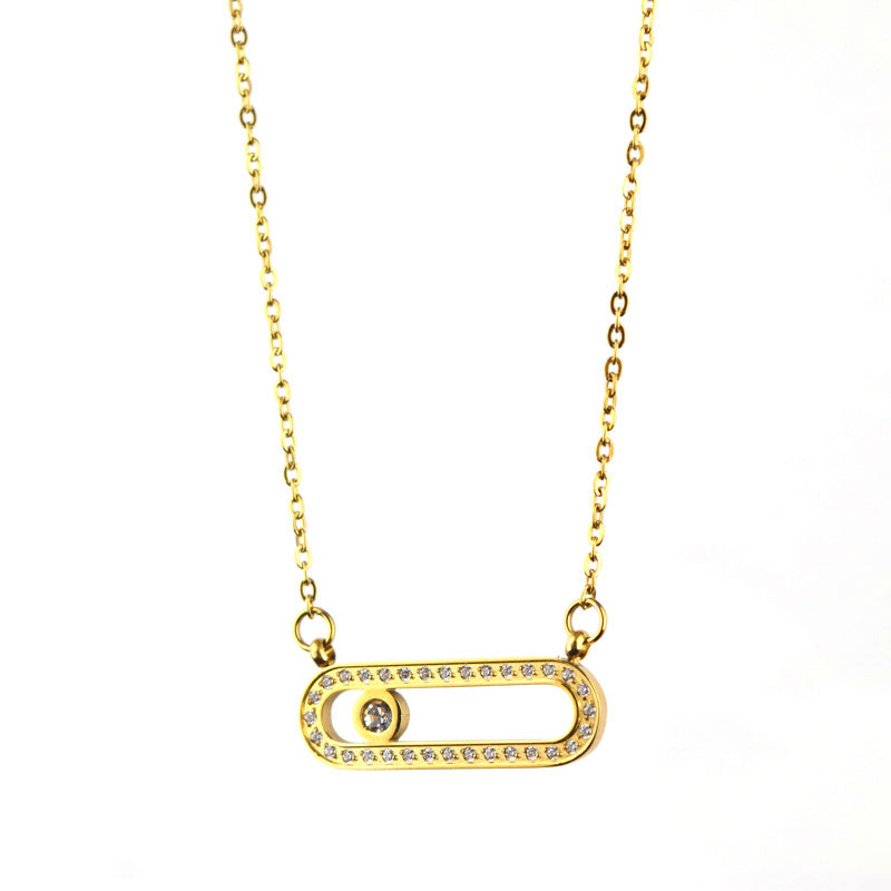 Gold-Plated Paperclip Pendant with Zircon Detailing