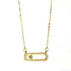 Gold-Plated Paperclip Pendant with Zircon Detailing