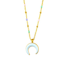 Gold Crescent Moon Pendant with Multicolor Bead Chain