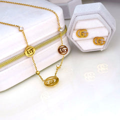 Luxury GG Monogram Necklace & Earrings Set – Gold Plated