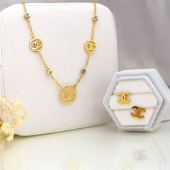 CC Logo Gold Necklace & Earrings Set