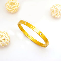 Classic Screw Motif Gold Bangle with Crystals