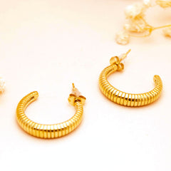 Ribbed Coil Gold Hoop Earrings