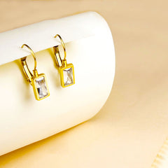Golden Baguette Crystal Drop Earrings