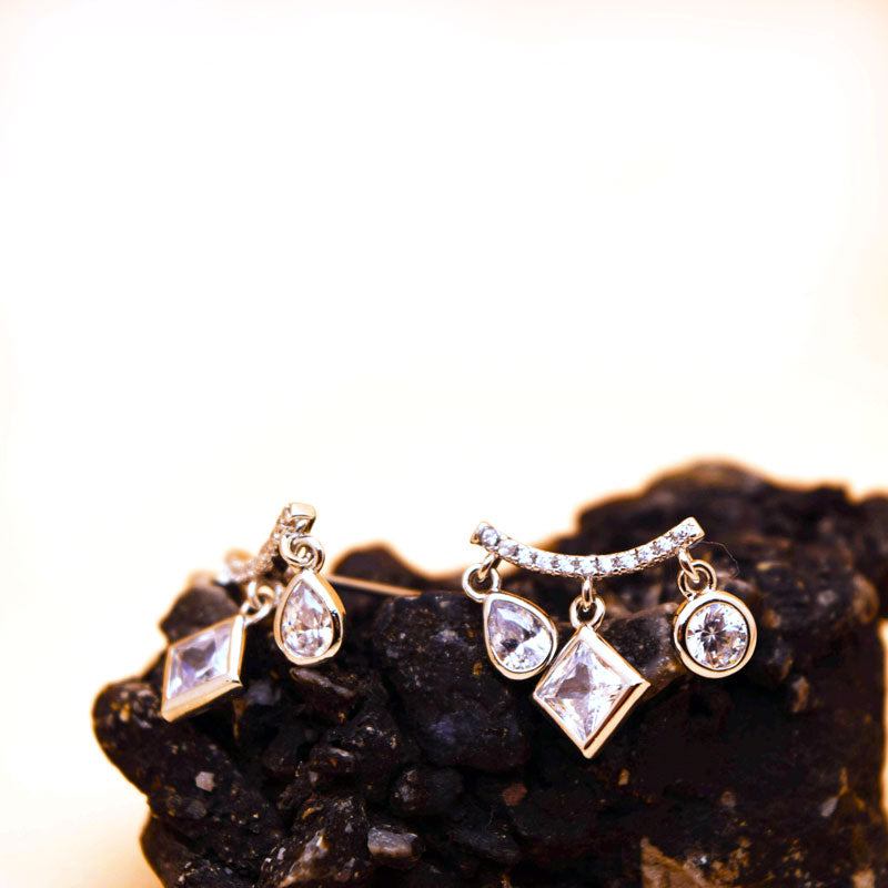 Crystal Charm Curve Stud Earrings