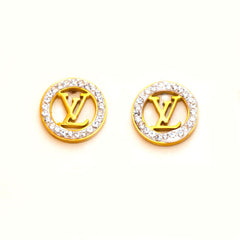 Crystal Halo Monogram Round Stud Earrings