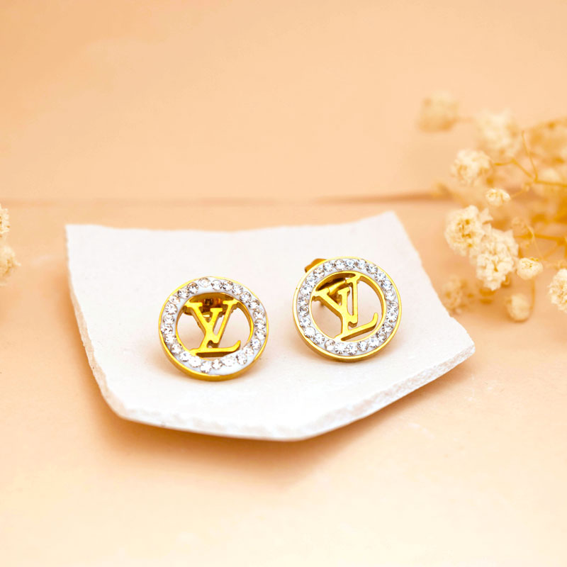 Crystal Halo Monogram Round Stud Earrings