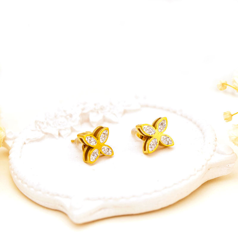 Crystal Bloom Stud Earrings – Gold-Plated Elegance