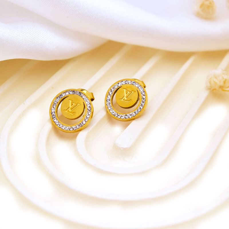 Crystal Rim LV Round Stud Earrings