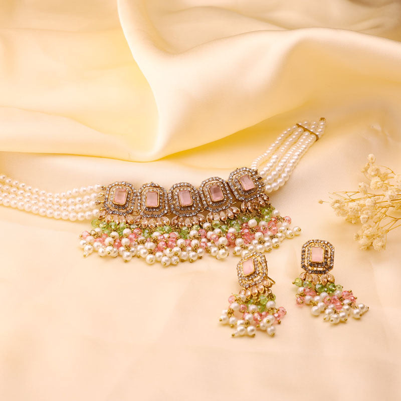 Celestial Bloom Pearl & Stone Choker Set