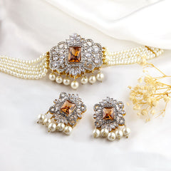 Regal Bloom Pearl & Stone Choker Set