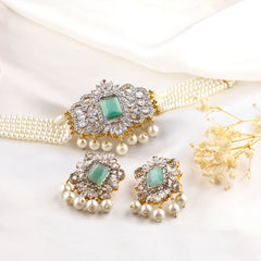 Regal Bloom Pearl & Stone Choker Set