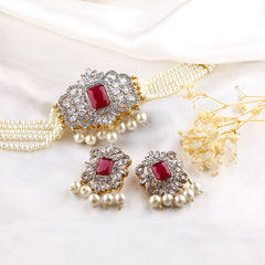 Regal Bloom Pearl & Stone Choker Set